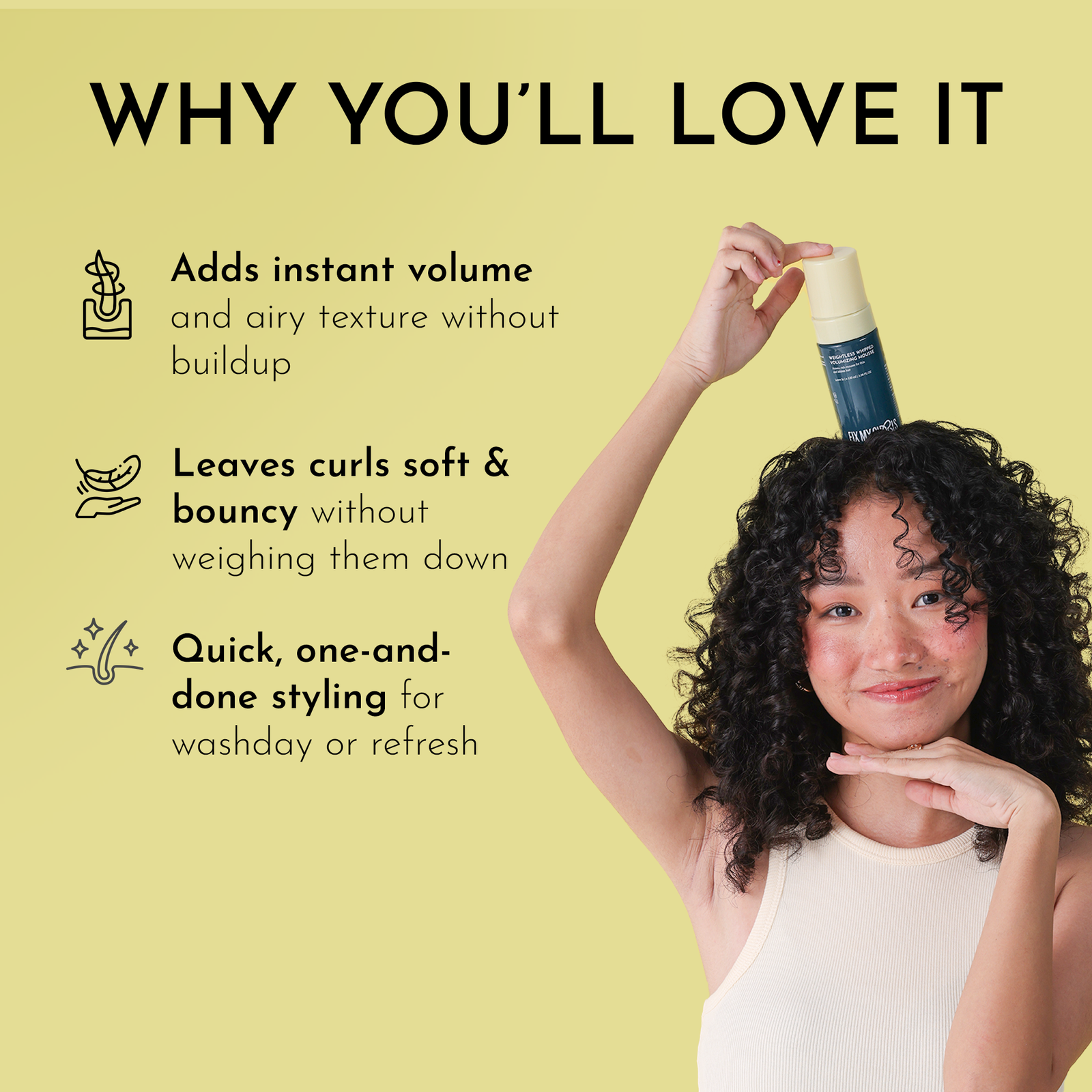 Apimties suteikiančios putos Fix My Curls Weightless Whip Volumizing Foam 100 ml - Image 2