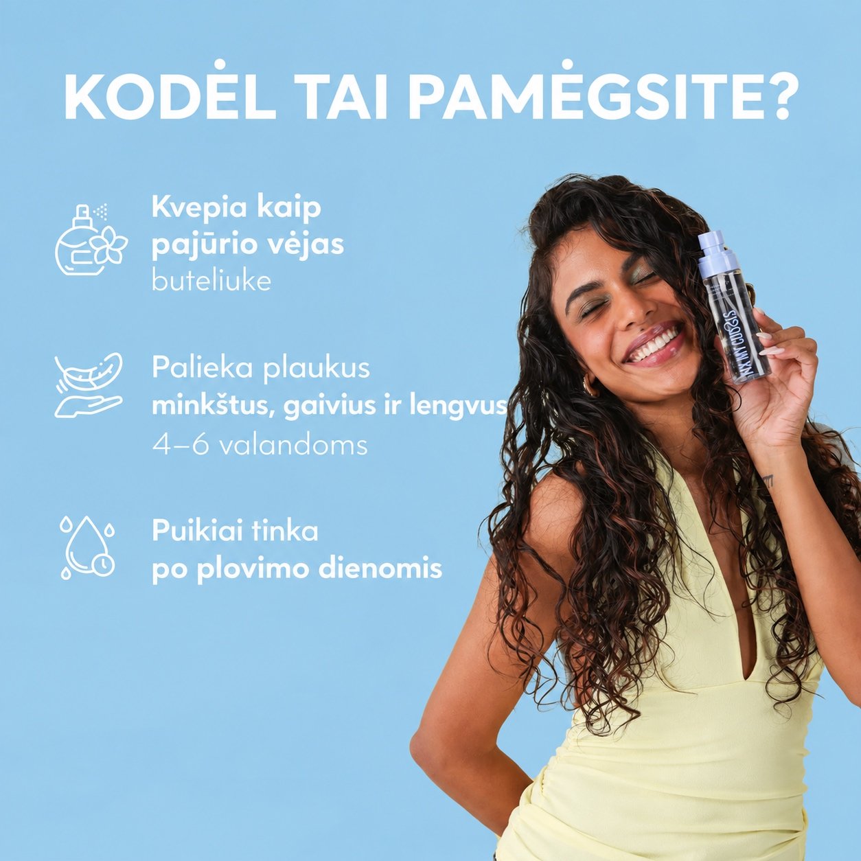 Plaukų ir kūno dulksna Fix My Curls Crystal Aqua 100 ml. - Image 2