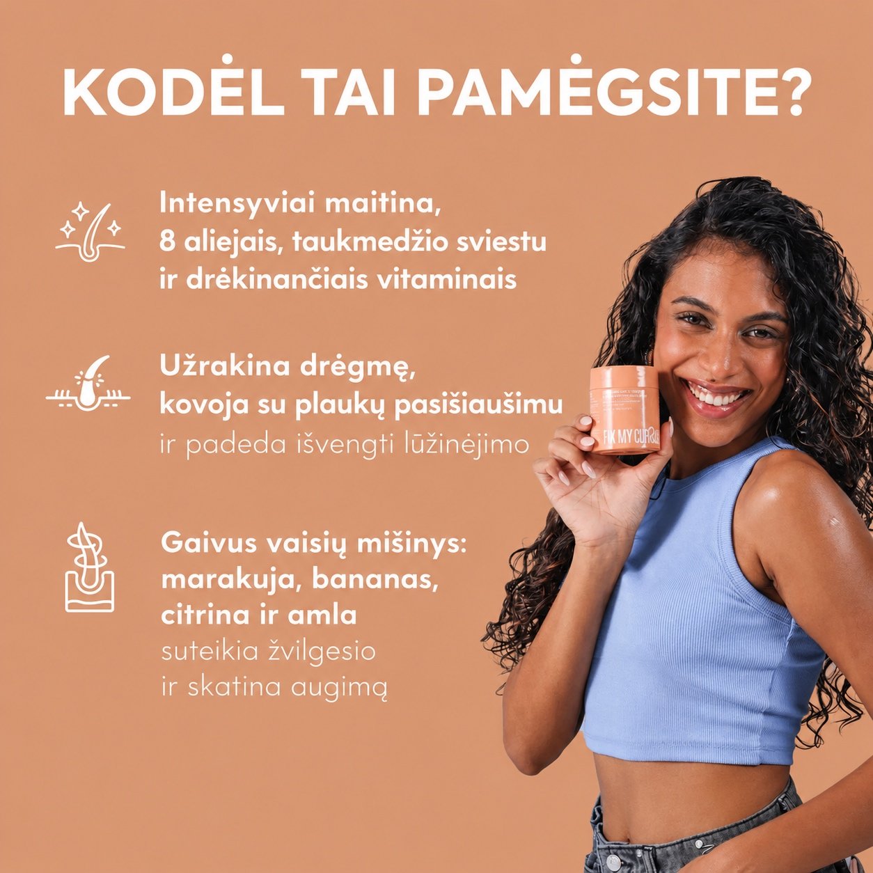 Drėkinamoji kaukė Fix My Curls Moisture Melt 50 g. - Image 2