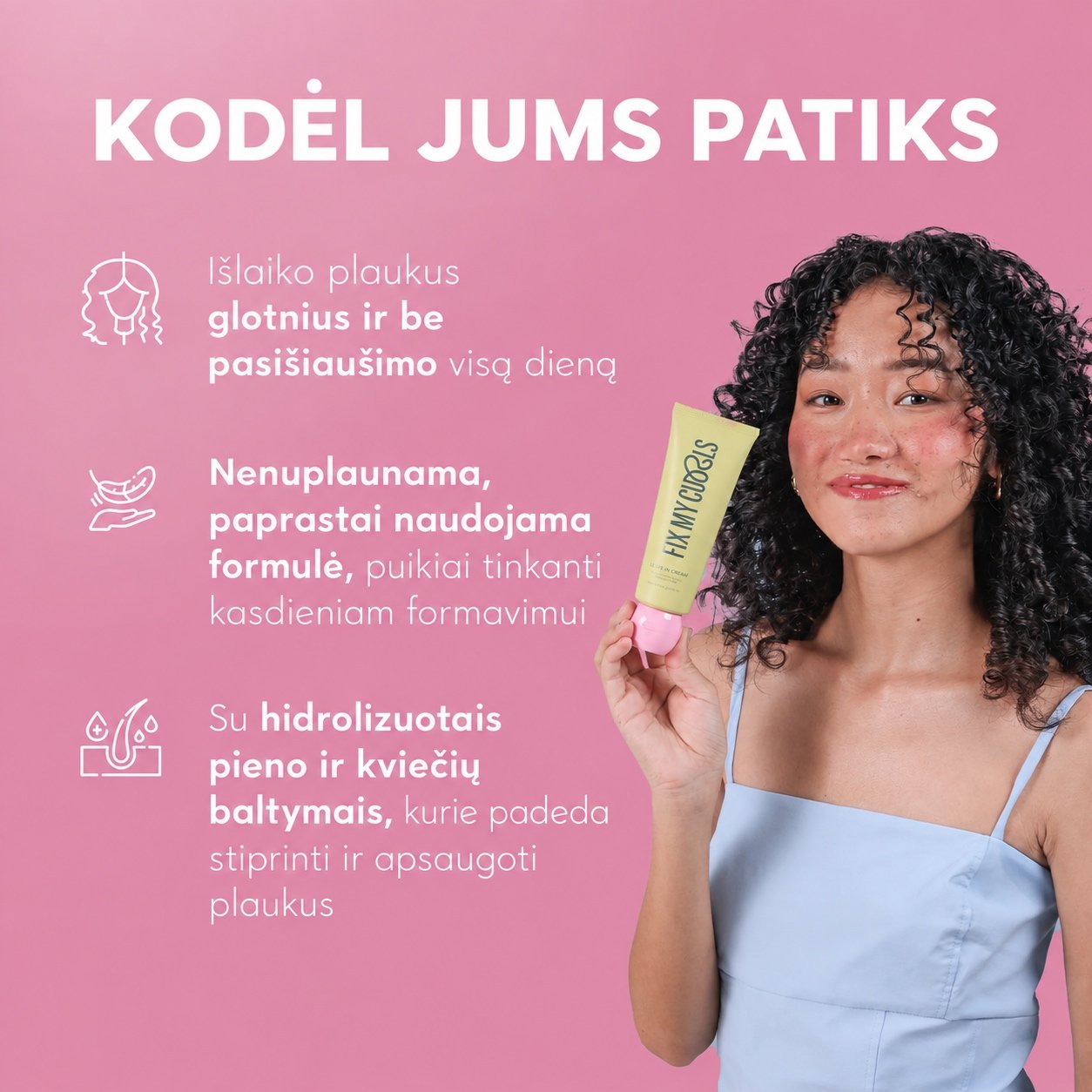 Nenuplaunamas kremas Fix My Curls Leave-In Cream 100 ml - Image 2